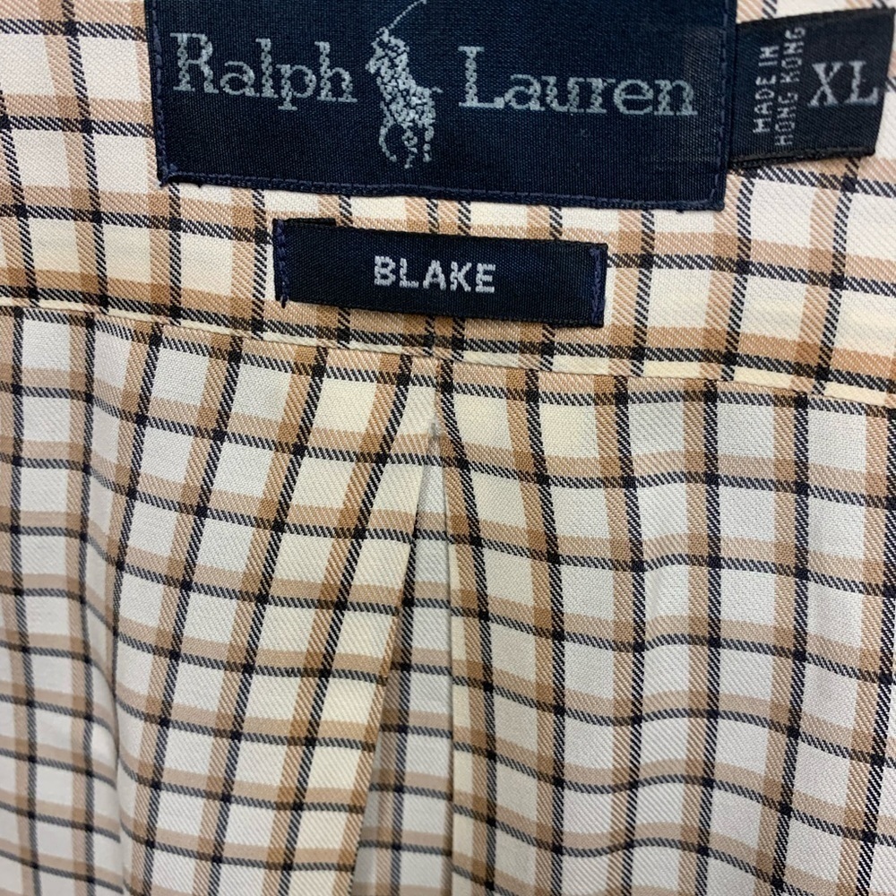 POLO RALPH LAUREN Mens Button Down Long Sleeve Oxford Shirt.Brown/ white xl - Picture 5 of 5